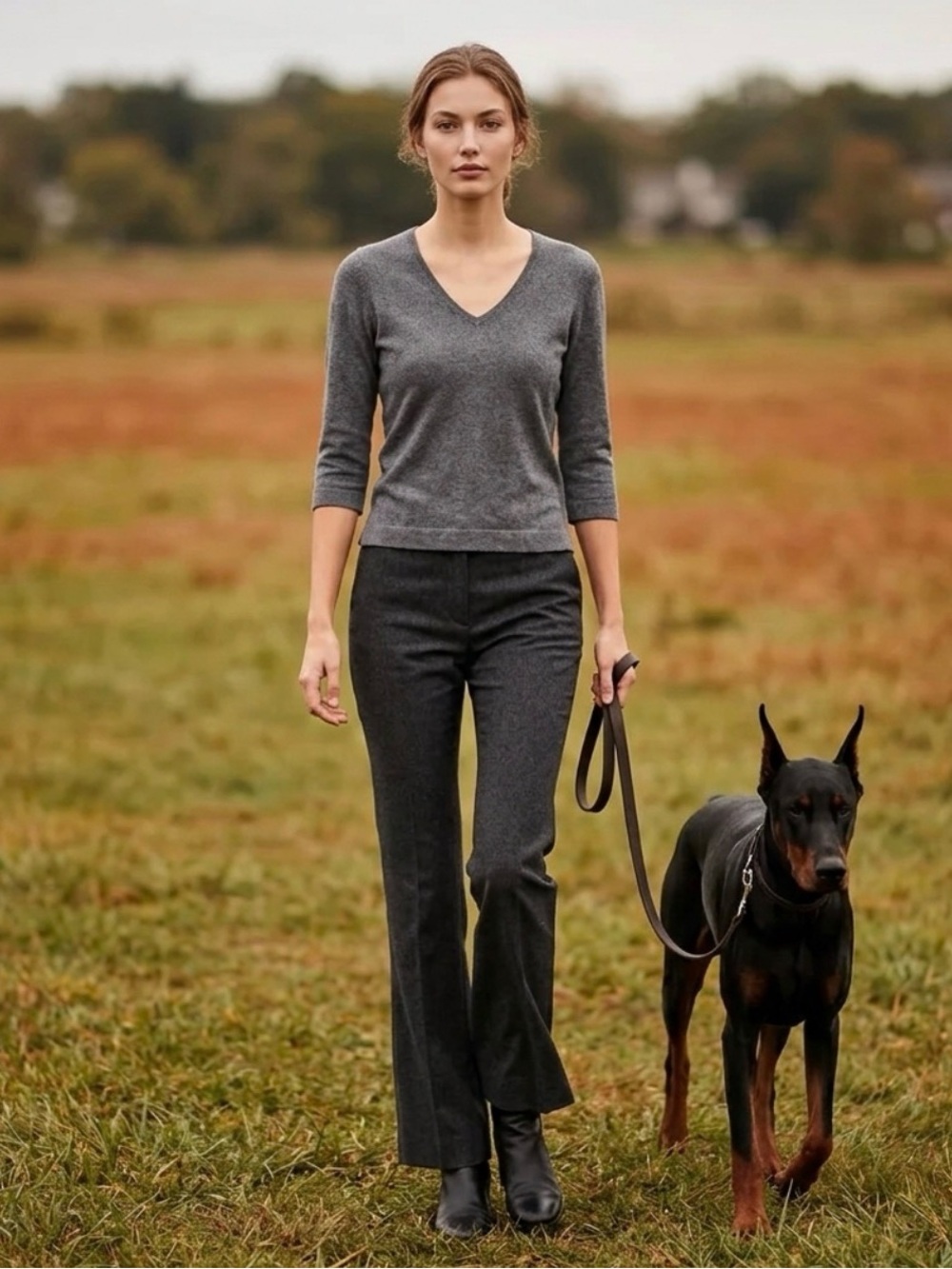 Gray V-neck Cashmere sweater 3/4 sleeve